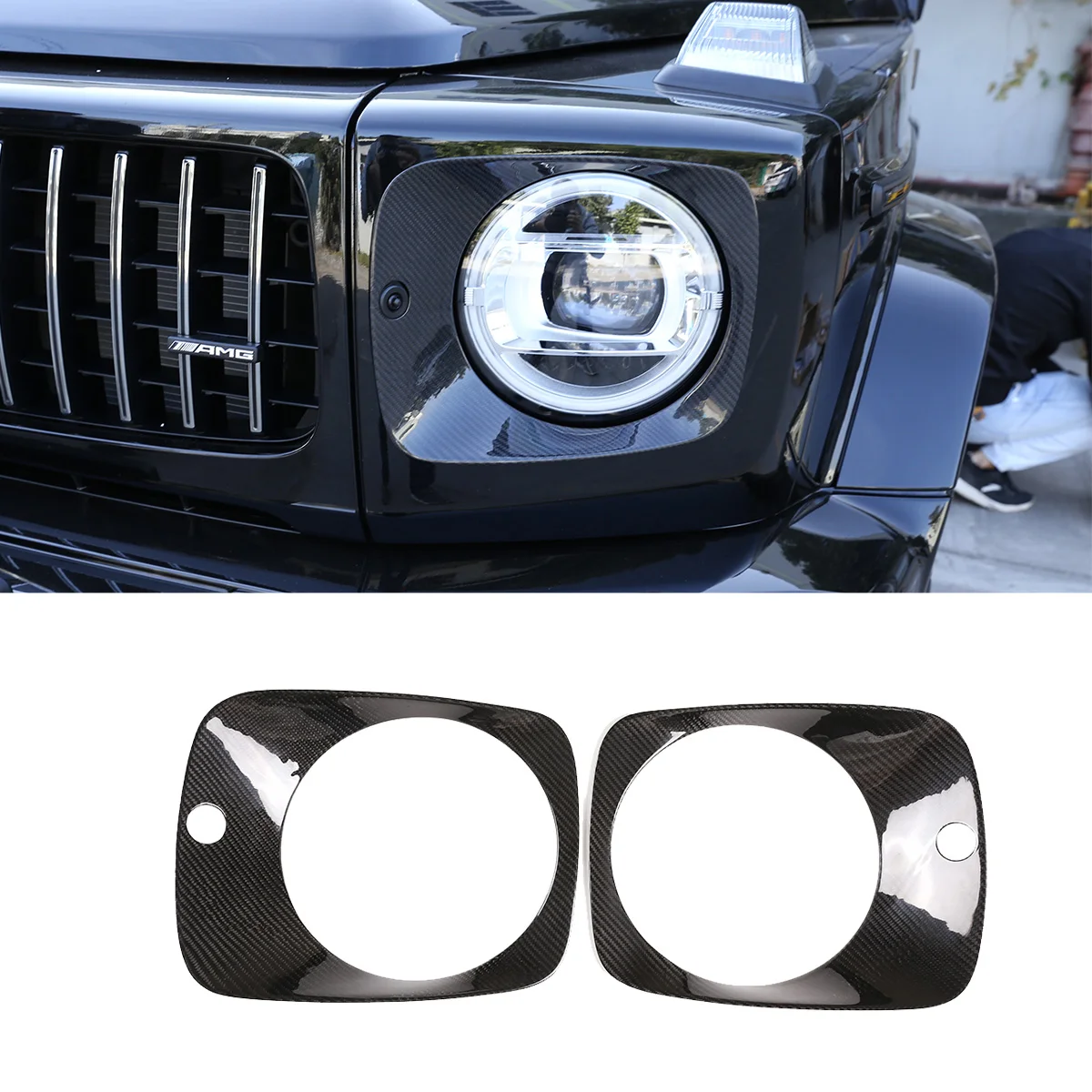 For Mercedes-Benz G-Class W463 2019-2024 Real Carbon Fiber Car Headlight Panel Decoration Sticker Car External Accessories