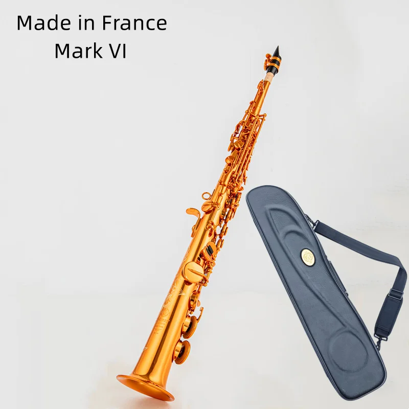 Made in France Mark VI Brass Straight Soprano Sax Saxophone Bb B Flat Woodwind Instrument Natural Shell Key Carve Pattern