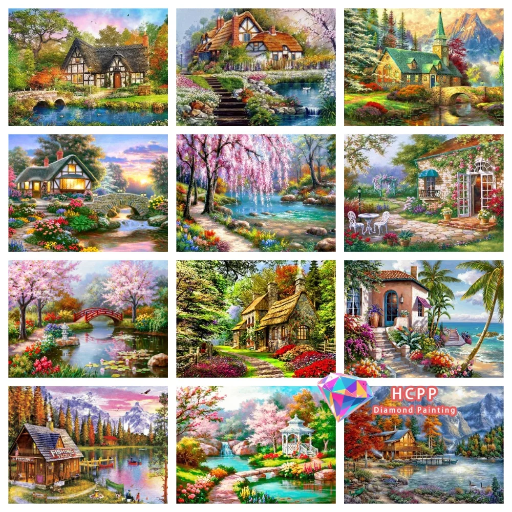 Shanshui Haus Waldlandschaft Diamant-Malerei-Set Quadratische Runde Diamanten 5D DIY Mosaik Handgemachte Kunst Einzigartiges Geschenk Heimdekoration