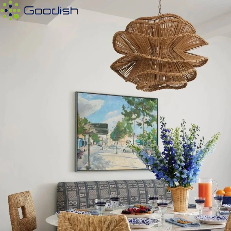 Lámpara colgante LED Goodish WabiSabi, lámparas nórdicas de ratán de bambú japonés para sala de estar, comedor, dormitorio, arte, decoración del hogar, candelabro