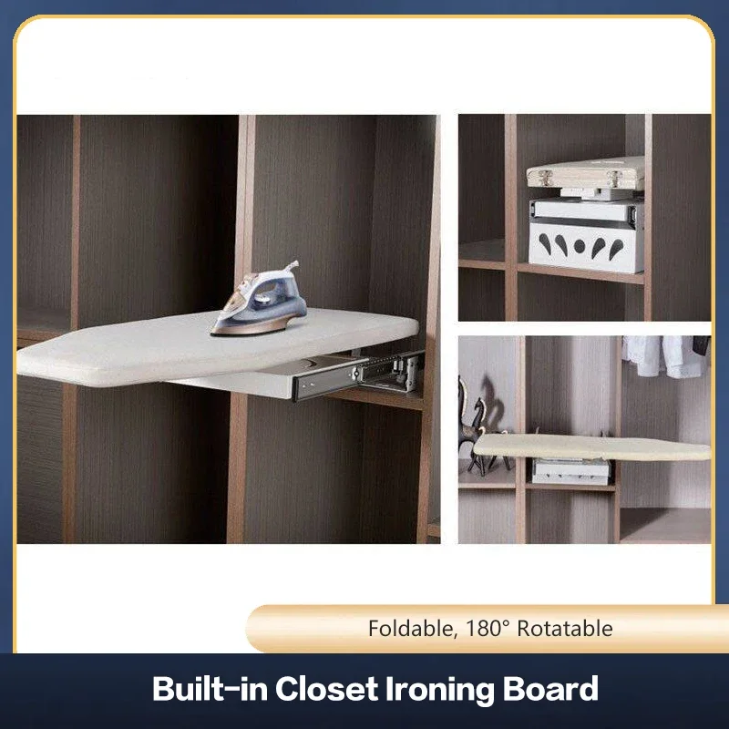 Cabinet Wardrobe Built In Foldable Ironing Board With Hidden Pull Out Soft Close Damping And Swivel Iron Holder For Home Use