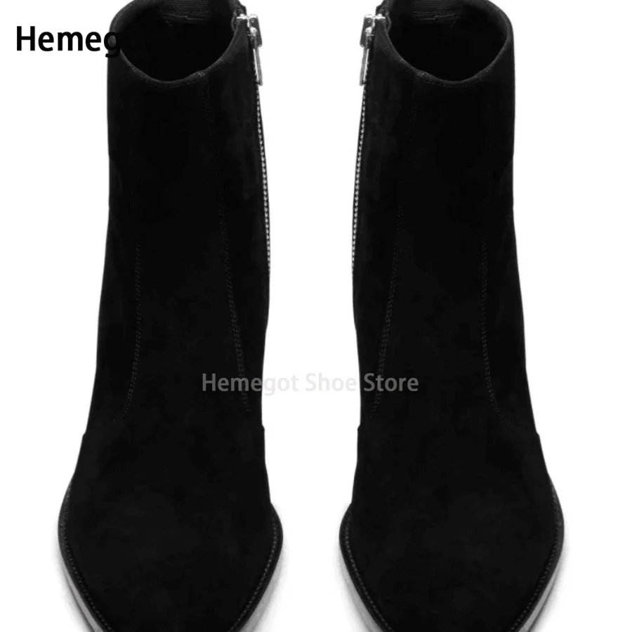 Black Sanded Leather Chelsea Boots Men\'s Side Zipper Booties Spring Fashion High Quality Personality Pointy Toe Boots for Males