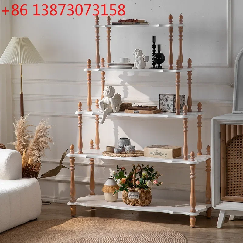 

French retro solid wood shelves, multi-layer display racks, ornaments, five-layer storage racks, living room bedroom