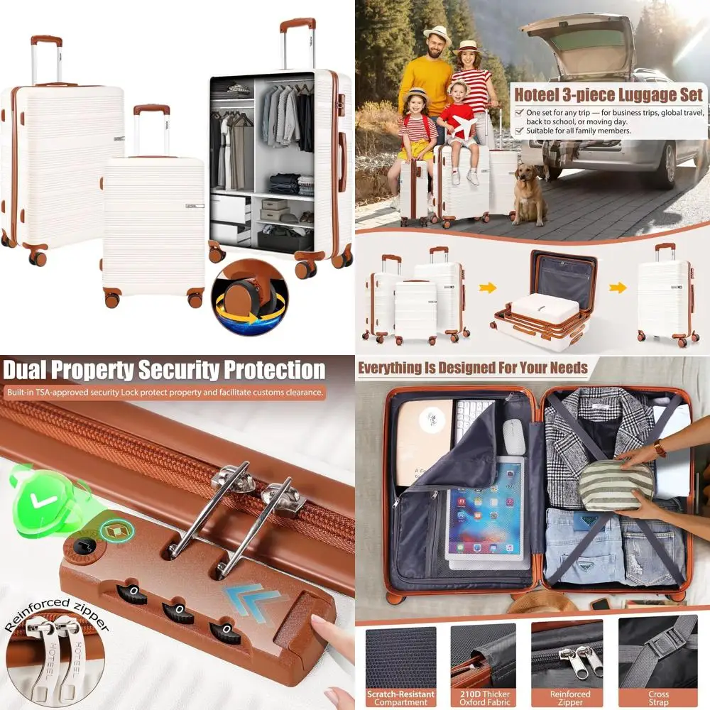 

3-Piece ABS+PC Luggage Set with TSA Lock, 4-Year Warranty, 20-24-28 Inch Beige Suitcases for Travel & Business