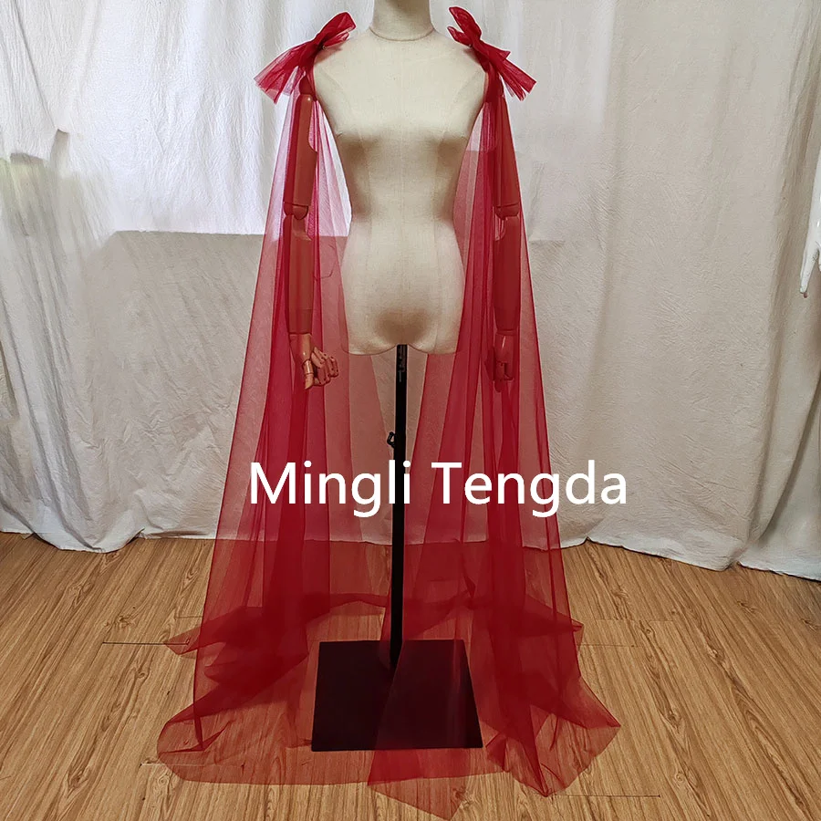 Mingli Tengda High Quality Tulle Detachable Bow with Long Streamer Bride Women Shawl Wedding Accessories Shoulder Yarn Cape