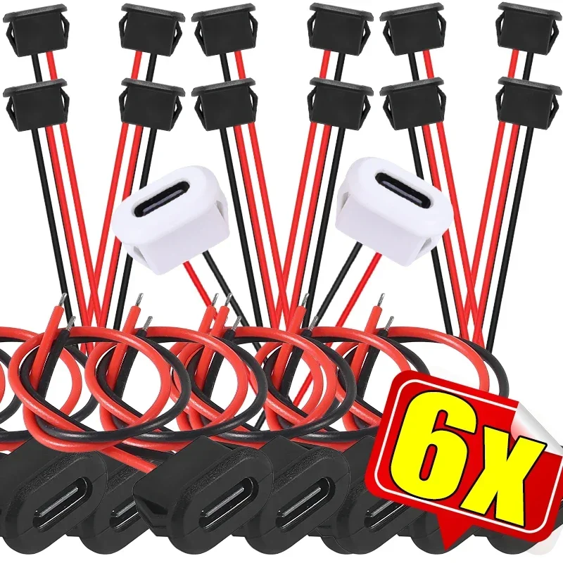 

2/4/6PCS Type-C Female Socket Waterproof Female Connector Fast Charging Port Type-C Charger Plug Accessories 2-Pin USB Connector