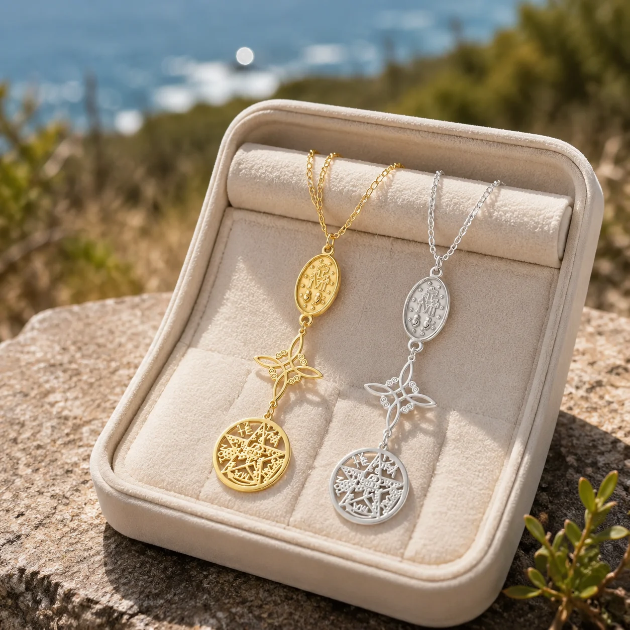 Fashion Witch Knot Virgin Mary Pentagram Necklace Stainless Steel Retro Triple Protection Necklace Solomon Seal Talisman Jewelry