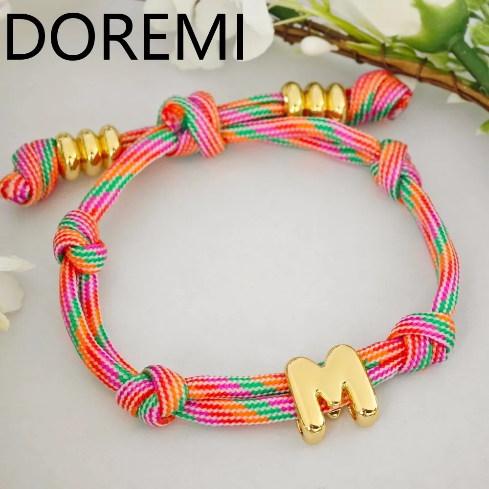 

DOREMI Fat Bubble Gold Metal Initial Letter Slide Initial Letters Bracelet Wave Rope Chain Colorful Design Slide Letter Bracelet