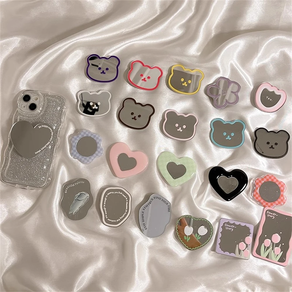 Cosmetic Love Heart Make Up Mirror Bracket Phone Grip Tok Griptok Korea Holder Ring For iPhone 15 Accessories Phone Stand Holder