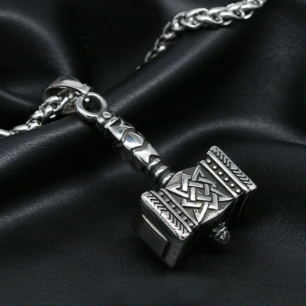 Vintage Thor's Hammer Pendant Necklace Stainless Steel Mjolnir Necklace Norse Viking Celtics Knot Necklace Men's Chain Jewelry