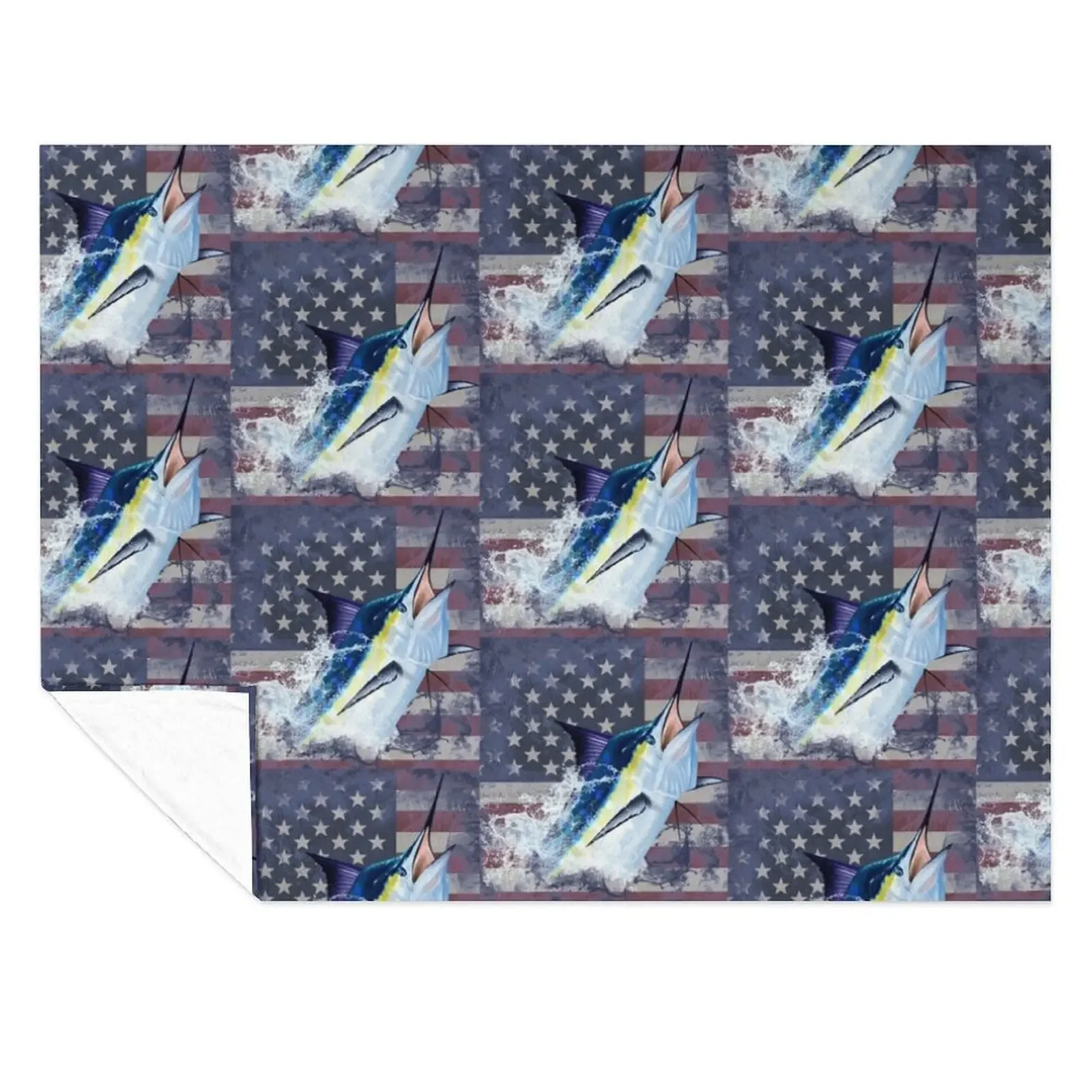 

Blue Marlin with US Flag Throw Blanket Cute Plaid decorative heavy to sleep Luxury St Blankets