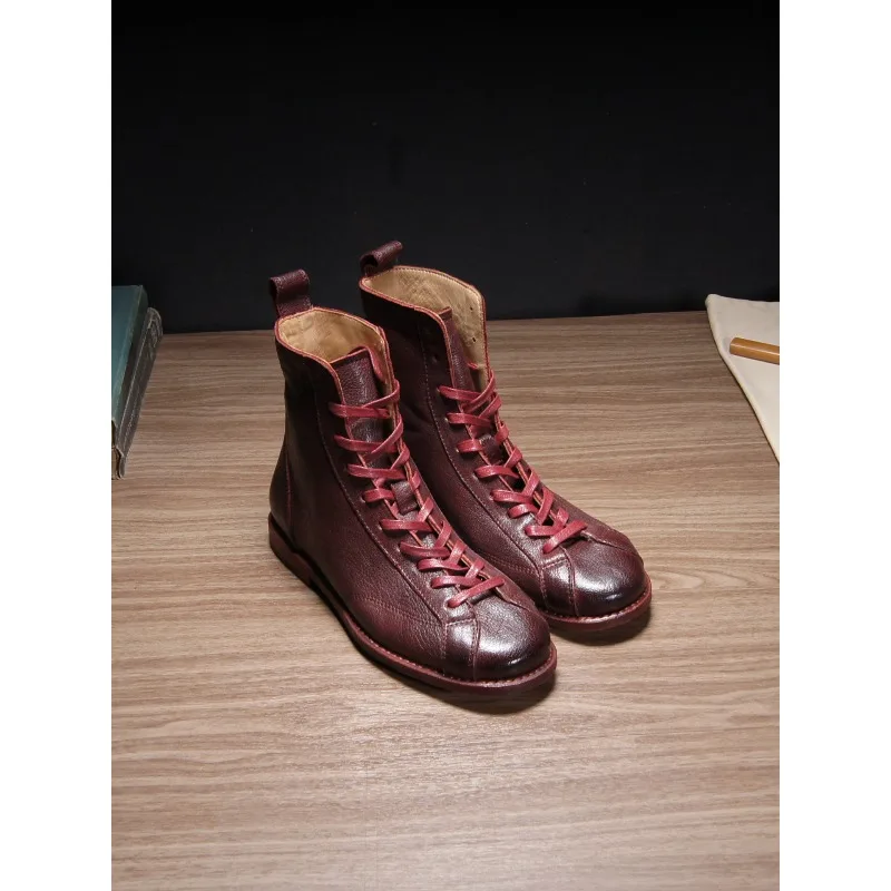 British Style Genuine Leather High Top Shoes Men's Chelsea Boots Casual Comfortable Outdoor Hiking Work Oxford Boots Male