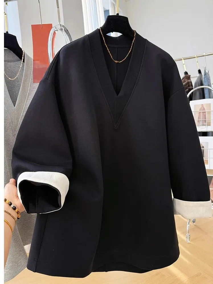 Loose Fit V-Ne Hoodie ex Large Size 300 Pou Korean Lazy Sle Faionable Autumn Top Trendy Streetwear Casual Wear