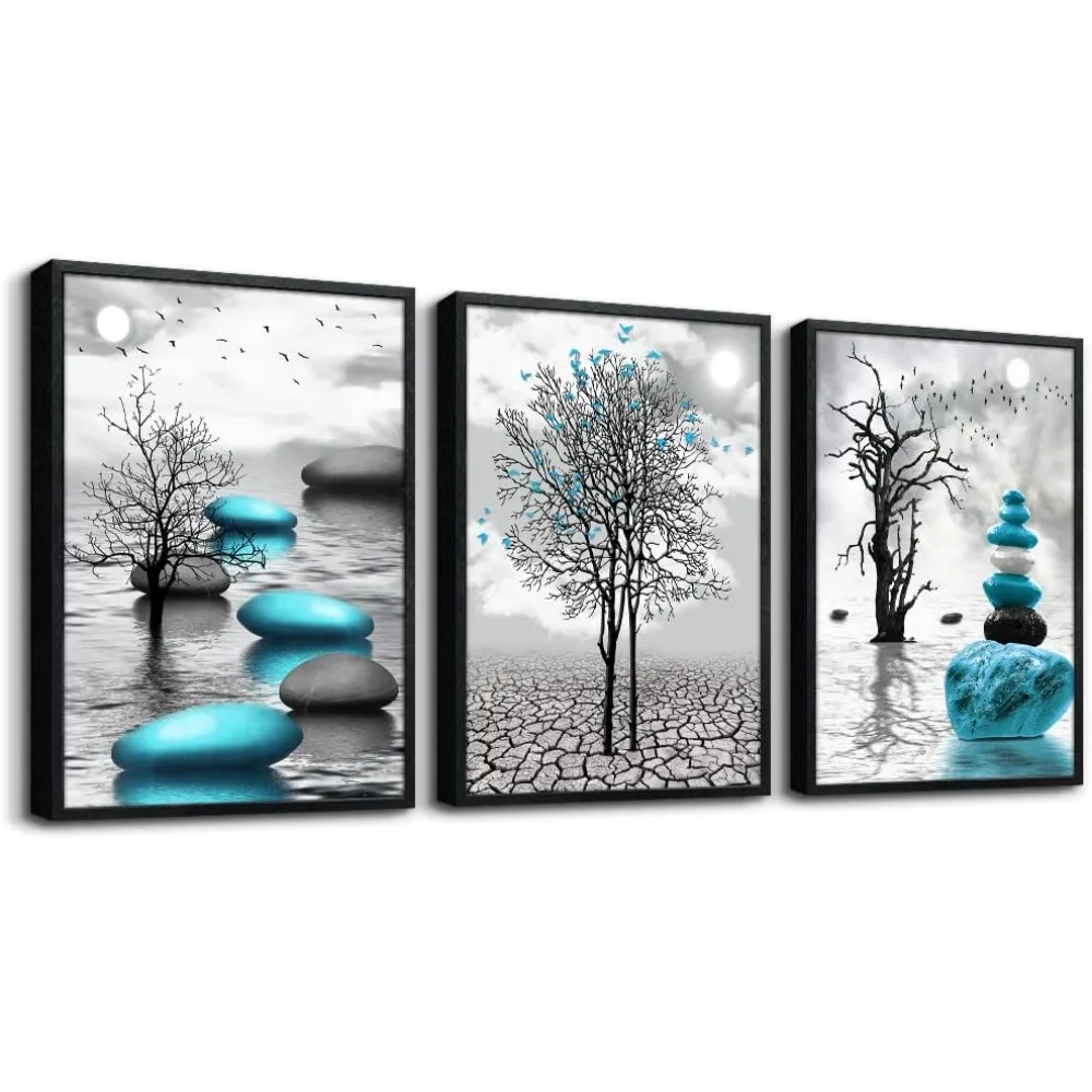 

3 Piece Art Prints,Bedroom WallDecoration Blue Abstract WallPictures Black and White Paintings Modern Room Aesthetic Home Decor