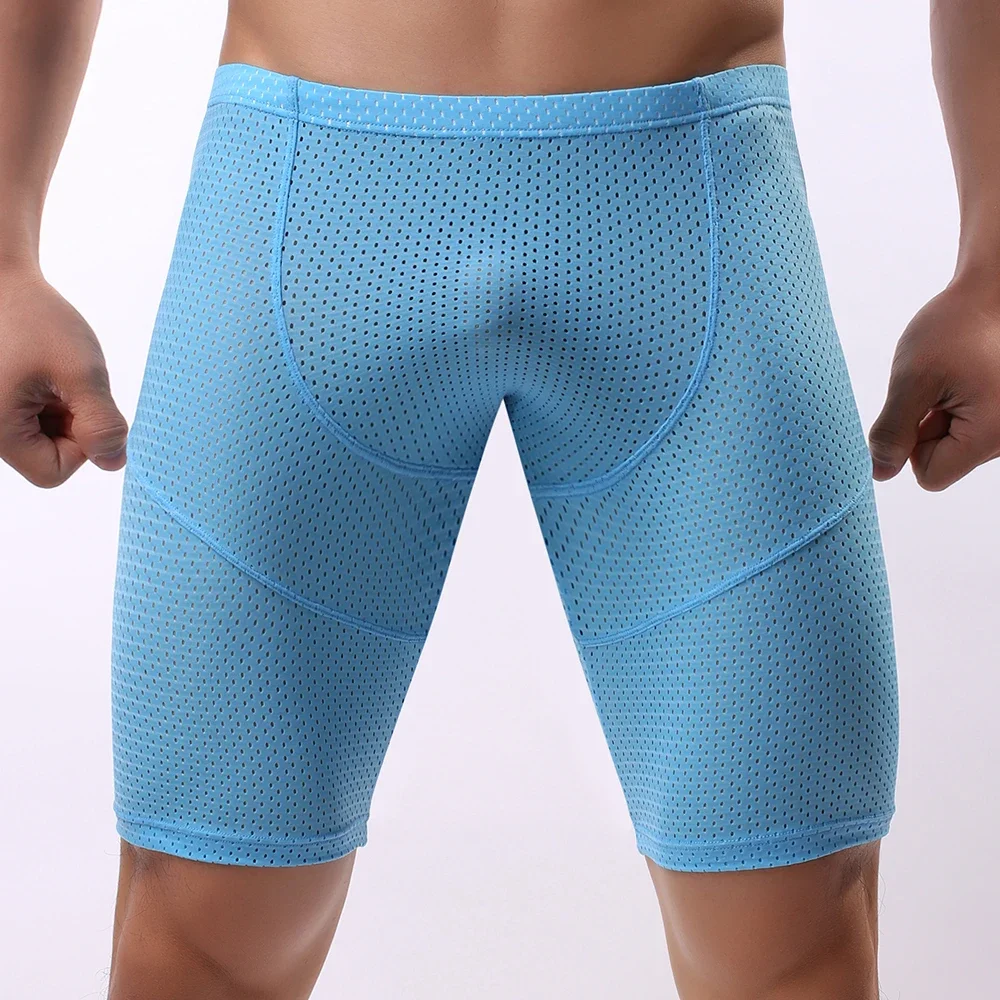 

Summer Long Leg Boxers Men Gym Fitness Boxer Shorts Underwear Calzoncillos Hombre Breathable Mesh Boxershorts Panties Underpant