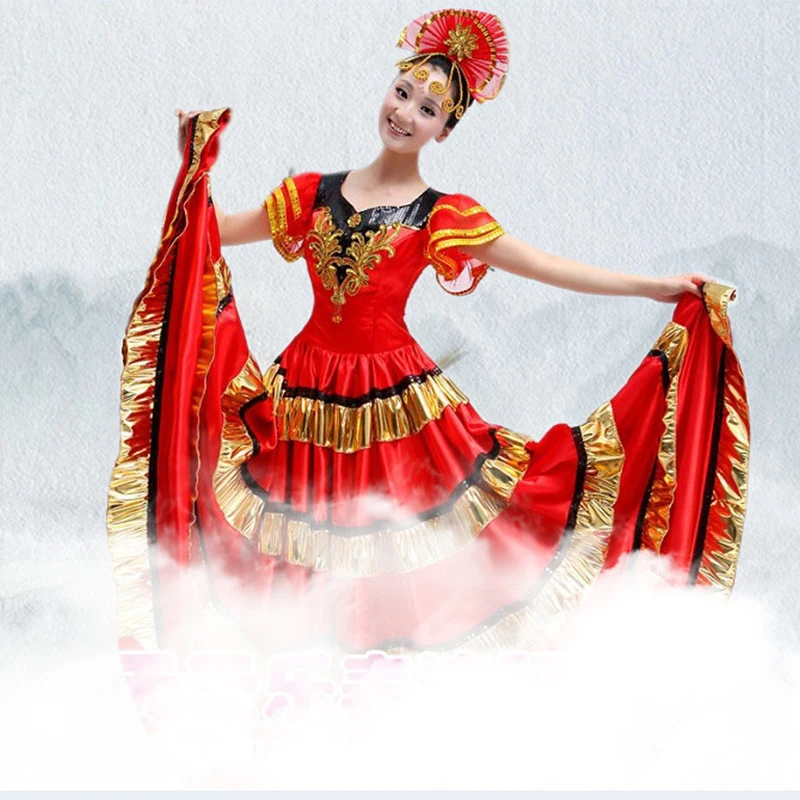 Vestido de Flamenco para mujer, faldas de danza del vientre de España, trajes de salón, danza gitana española, coro de flores, ropa puesta en escena