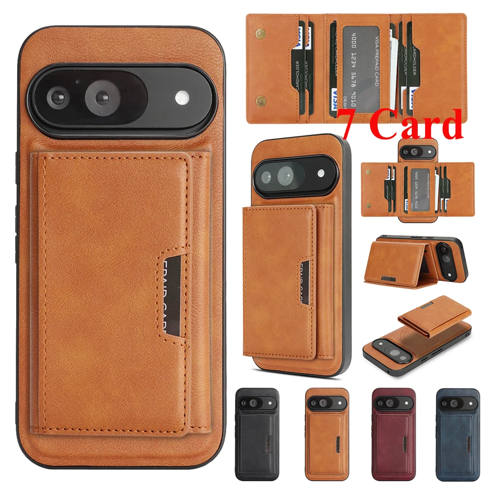 

Магнитный кожаный чехол 2 в 1 для Google Pixel 8 9 10 8A 9A 8Pro 9Pro XL 10Pro XL 7 слотов для карт с беспроводной зарядкой, чехол для телефона