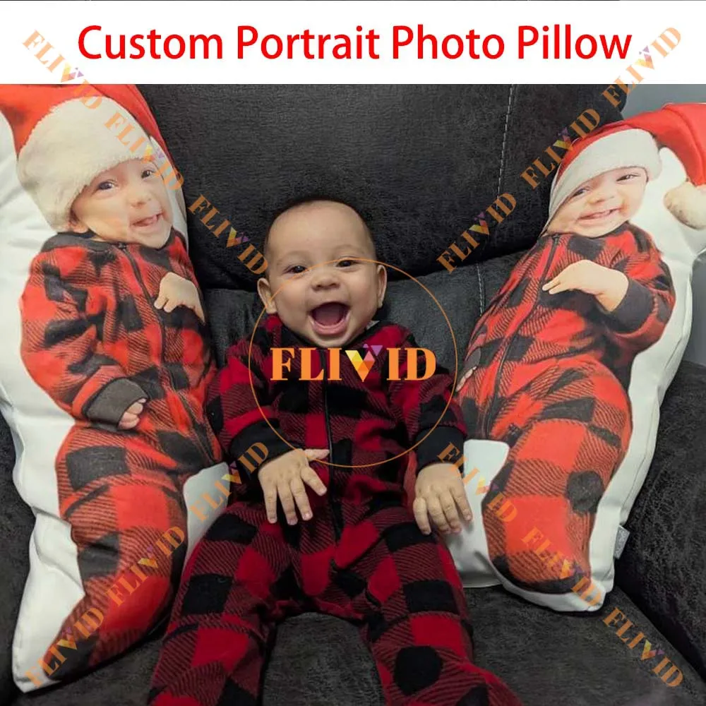 Personalized 3D Baby Portrait Photo Pillow,Customized Family Brother and Sister Pillow,Custom Cat Shaped Pillows,Funny Gift