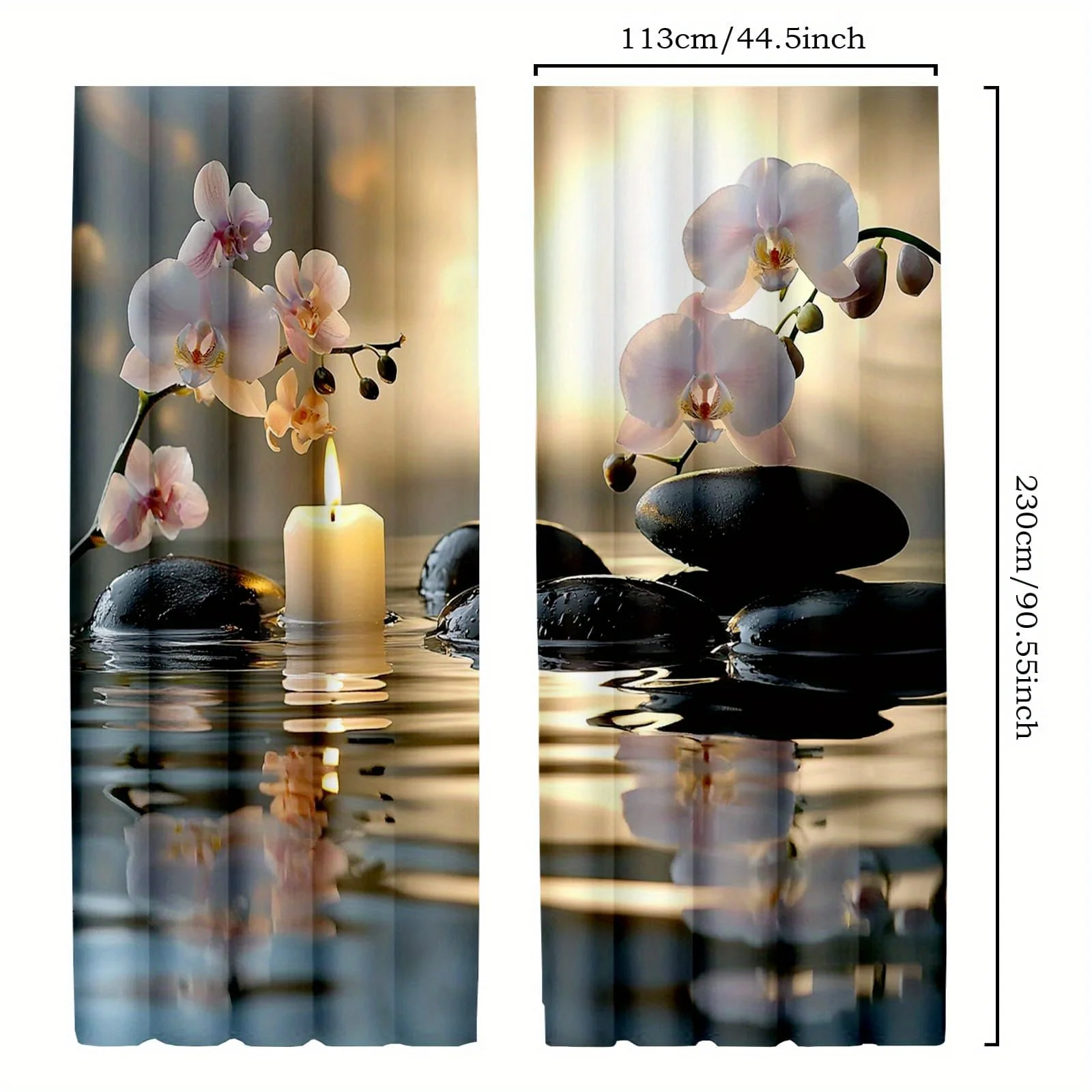 2pcs Zen Orchid Curtains Spa Stones Candle Window Drapes Relaxing Bathroom Decor Minimalist Home Shade