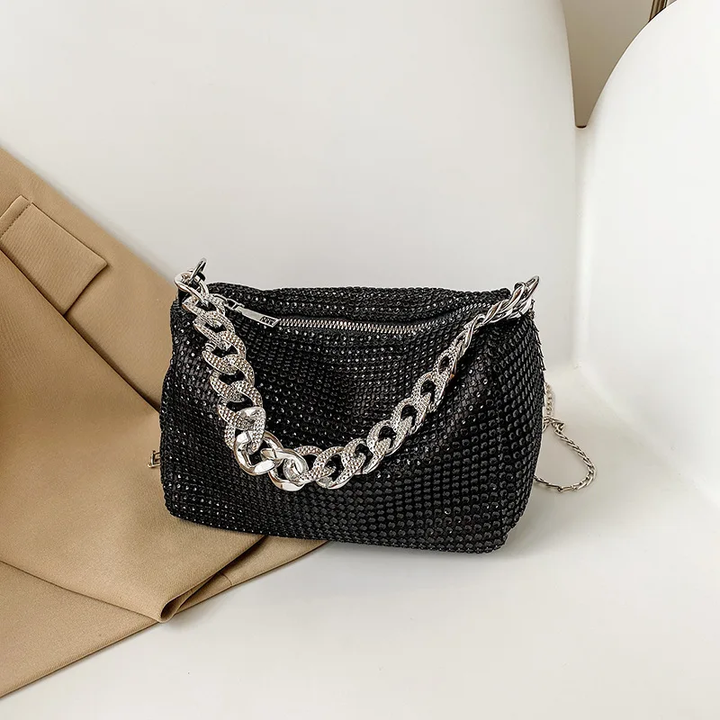 Fashion Glitter Rhinestone Evening Bag Shining Evening Clutches Handbag Party Purses Gold Silver 2024 New Women's Bag