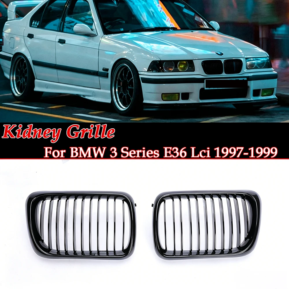 Single Double All Chrome Silver Black Gloss Slat Kidney Grille Grill For BMW 3 Series E36 LCI 1997-1999 316 318 320 Thickened