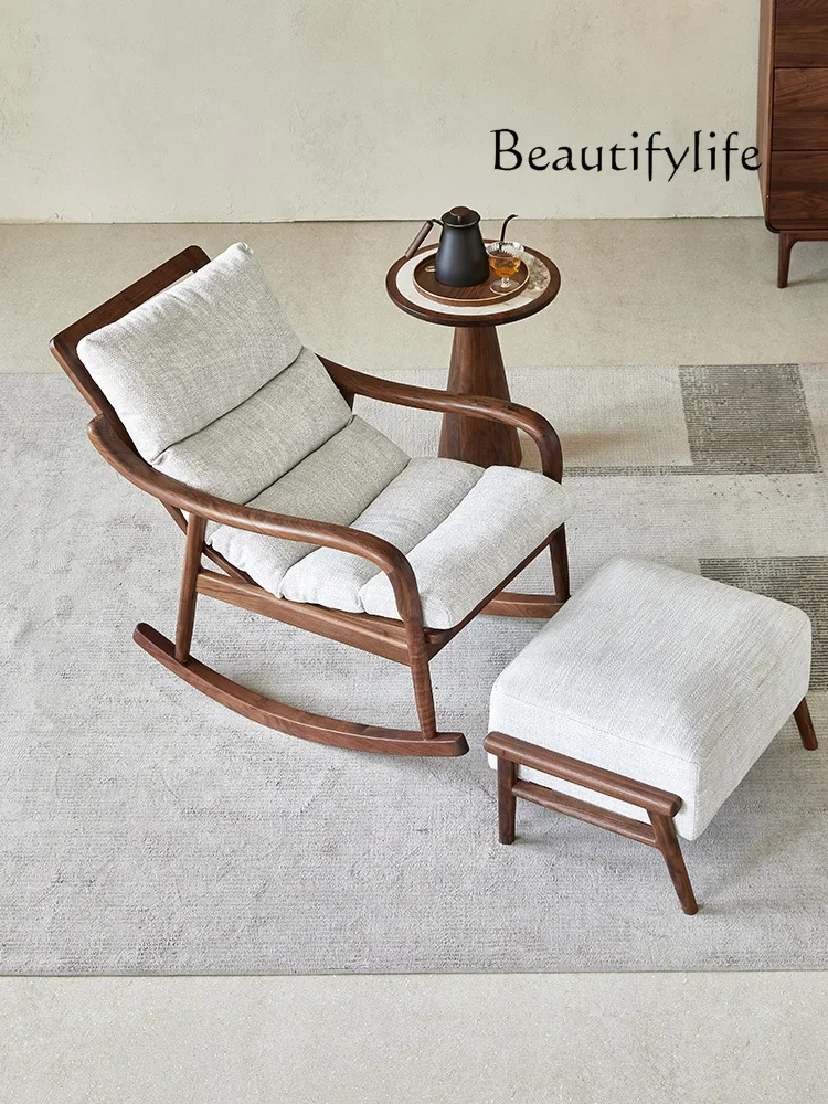 Y North American Black Walnut Rocking Chair Nordic All Solid Wood Living Room Single Recliner Household Leisure Lazy Chair