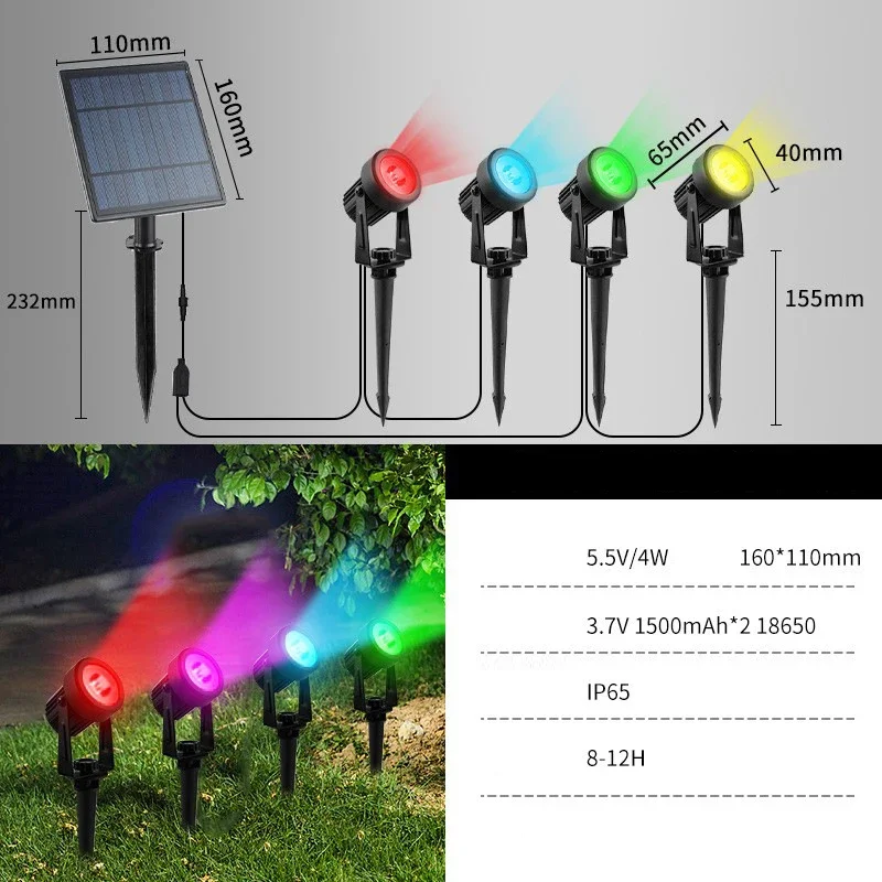 Outdoor Solar LED Lawn Lamp 3000K/6000K/RGB Waterproof IP65 Solar Garden Light Spotlight for Wall Lighting