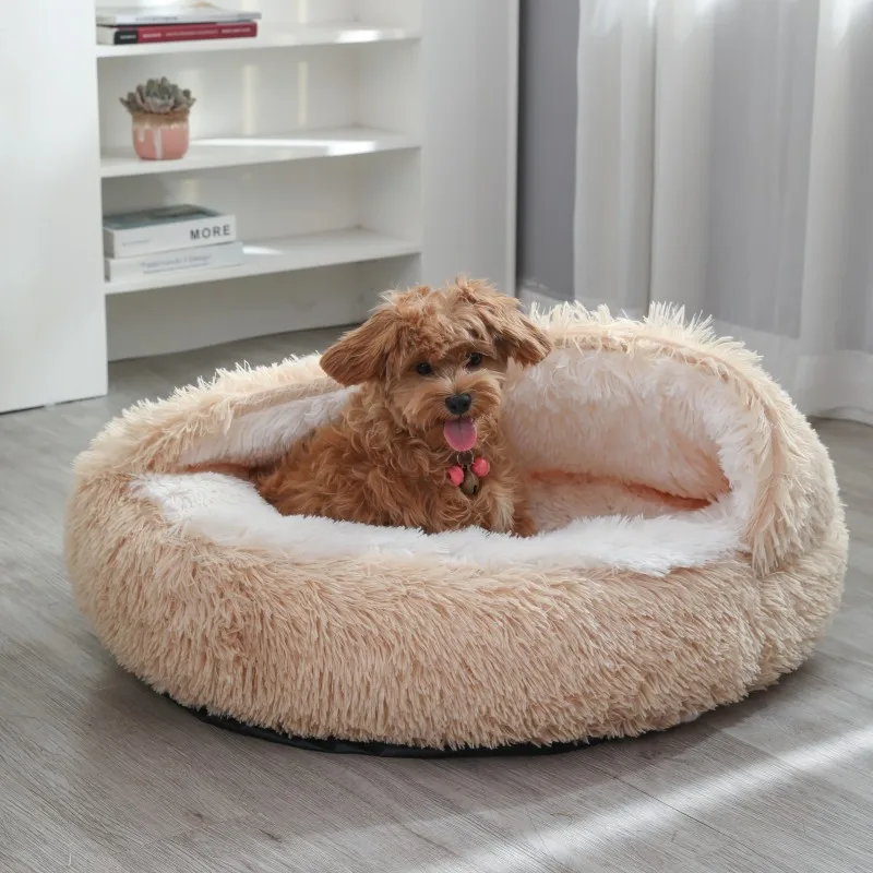 Rundes Hundebett, Winter, warmes Katzenbett, Plüschkorb für Hunde, waschbares Haustierbett für kleine, mittelgroße und große Hunde, Sofa für Katzen – Detail 11