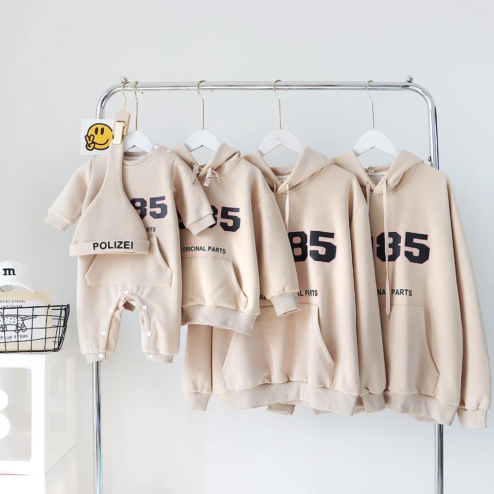 Family Autumn Winter Hooded Sweatshirt Outfits Fashion Mom Dad and Daughter Son Matching Fleece Thick Hoodie Children's Clothes