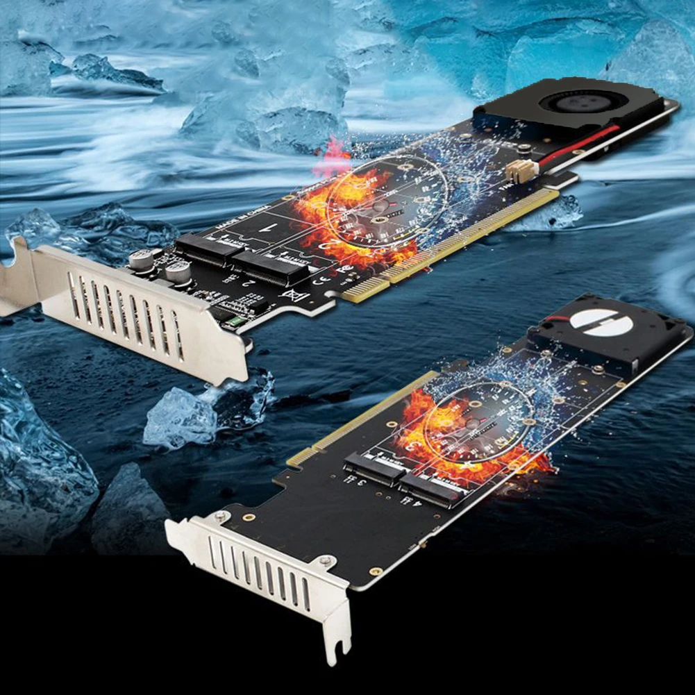 PCIeX16 To M.2 RAID Adapter M Key 4 NVME NVMe SSD Adapter Card 4x32Gbps Expansion Card Support SSD 2280/2260/2242/2230