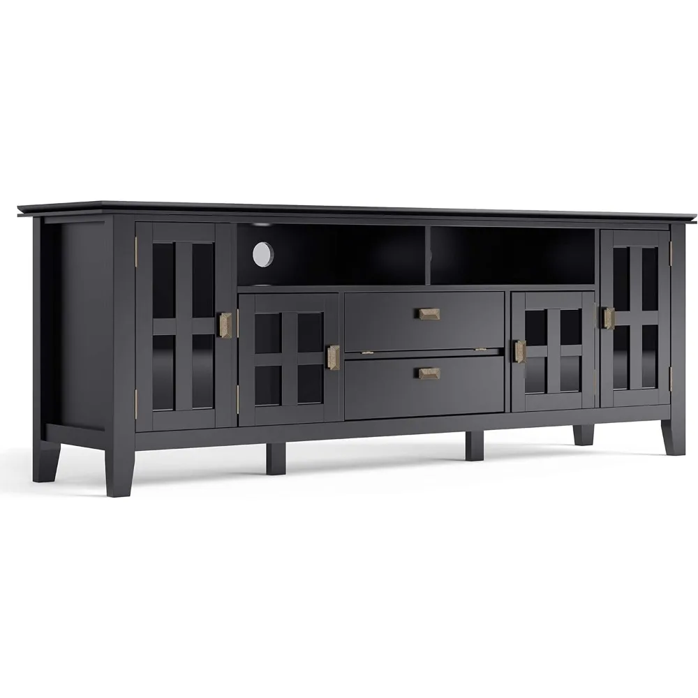 72 Inch Wide Transitional TV Media Stand in Black for TVs up to 80 Inches, For the Living Room and Entertainment Center