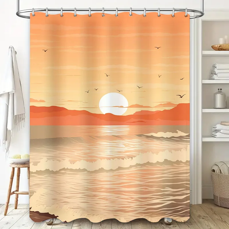 Sunset Bathing Curtain with Warm Color Gradient Design Waterproof Shower Curtain for Bathroom Decorations