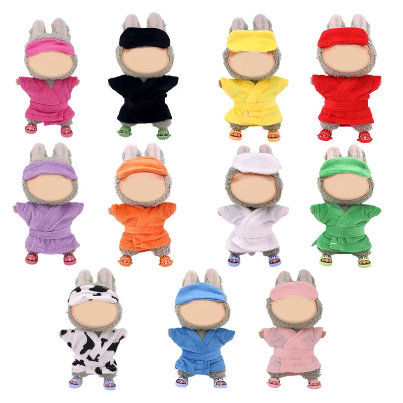 For Labubu 17CM Doll Clothes Pop Plush Sleeping Robe+Eye Mask,Pajamas Cute Slippers Doll Accessories Girl's Toys Christmas Gifts