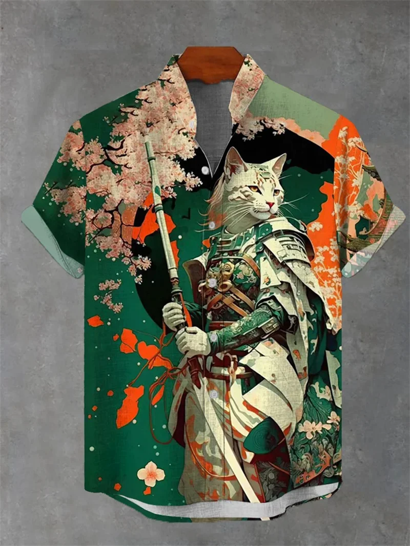

2025 новая мужская рубашка с короткими рукавами и рисунком укиё-э, летняя одежда оверсайз, мужская рубашка