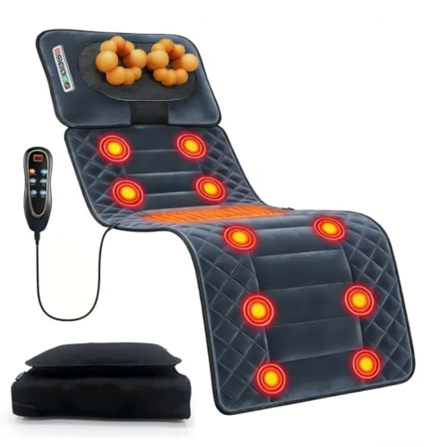 

Массажный коврик для всего тела с подогревом и съемной подушкой для шеи - 10 моторов, 9 скоростей, 9 режимов для снятия боли в шее и спине, идеально подходит для дома и офиса