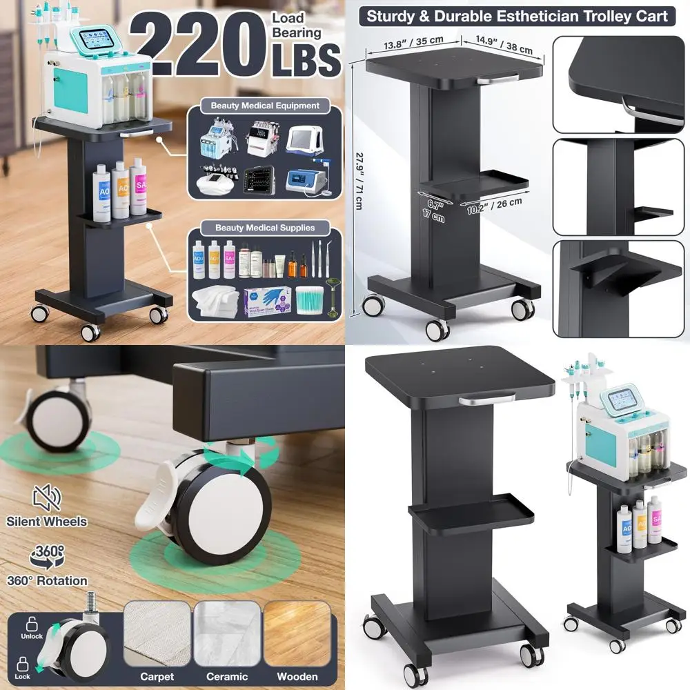 

Усиленная тележка для спа-салона из углеродистой стали с колесами, грузоподъемность 220 фунтов, устойчивая тележка-органайзер для косметического оборудования