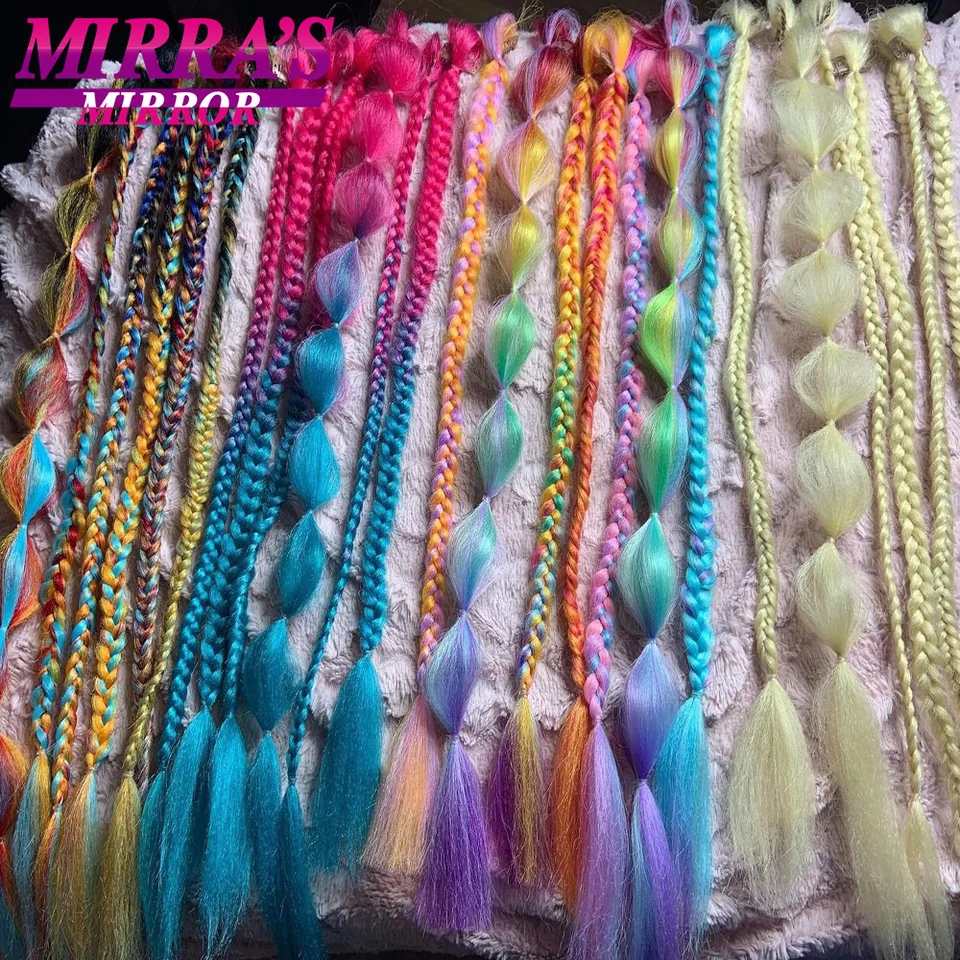 Trenzado para Niñas, Pre-Estirado, Ombre, Jumbo, Sintético, Rojo, Rosa, Azul, Gris, 24 Pulgadas, para Mujeres 4