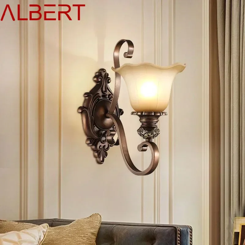 ALBERT  American Retro Wall Lamp European Luxury  LED Living Room Bedroom Study Room Hotel Villa Model Room Aisle Wall Light