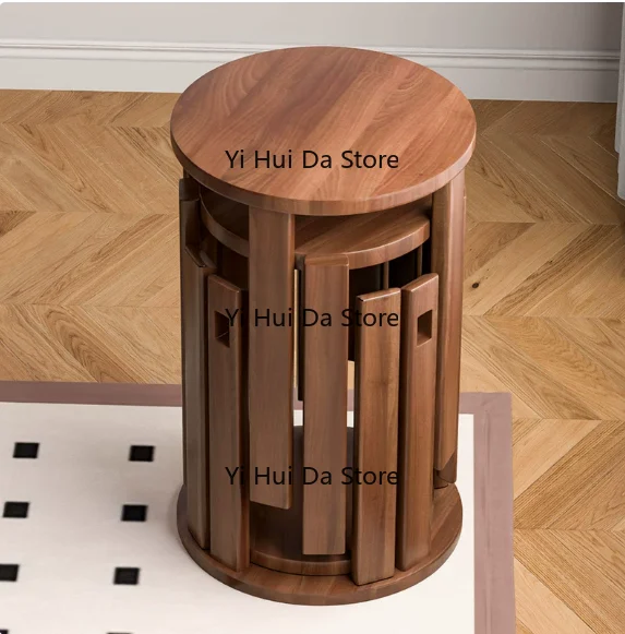 Stackable Stool, Wooden New Chinese-style Stackable Stool, Solid Wood Round Stool, Dining and Coffee Table for Household Use