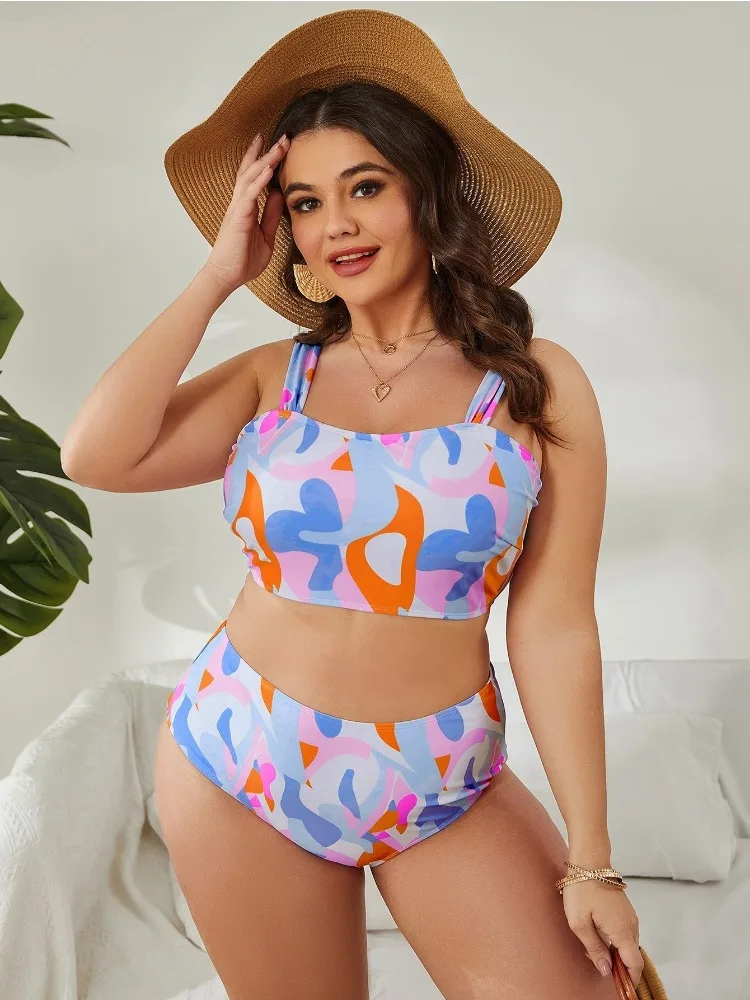 2024 Plus méret bikin beállítása tömör swimwear Nők 3 pieces Fürdőtrikó Anyaállat Magas derékon beachwear Födémgerenda Áztatás Angol kosztüm 4XL