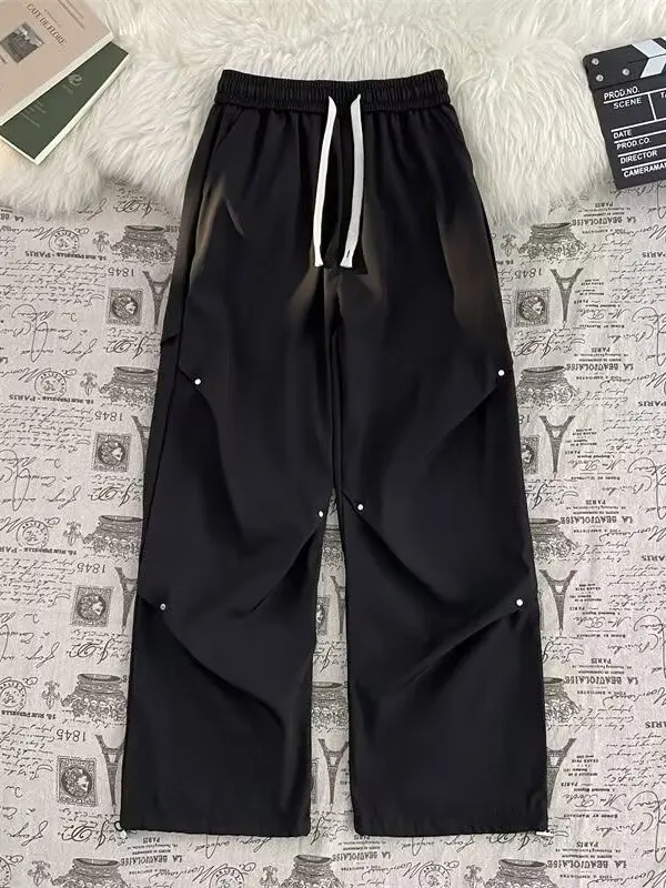 

American High Street Sle Men's Casual Pants Rivet Workwear Loose Straight Leg Design Sensation Spring Autumn Trendy Brand