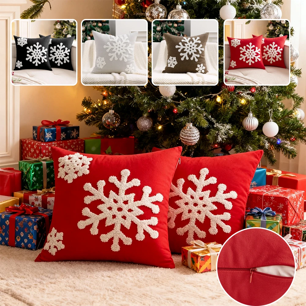

Winter Snowflake Embroidery Pillow Covers 45x45 Soft Cushion Case Perfect Holiday Decor for Living Room Bedroom Наволочка Декор