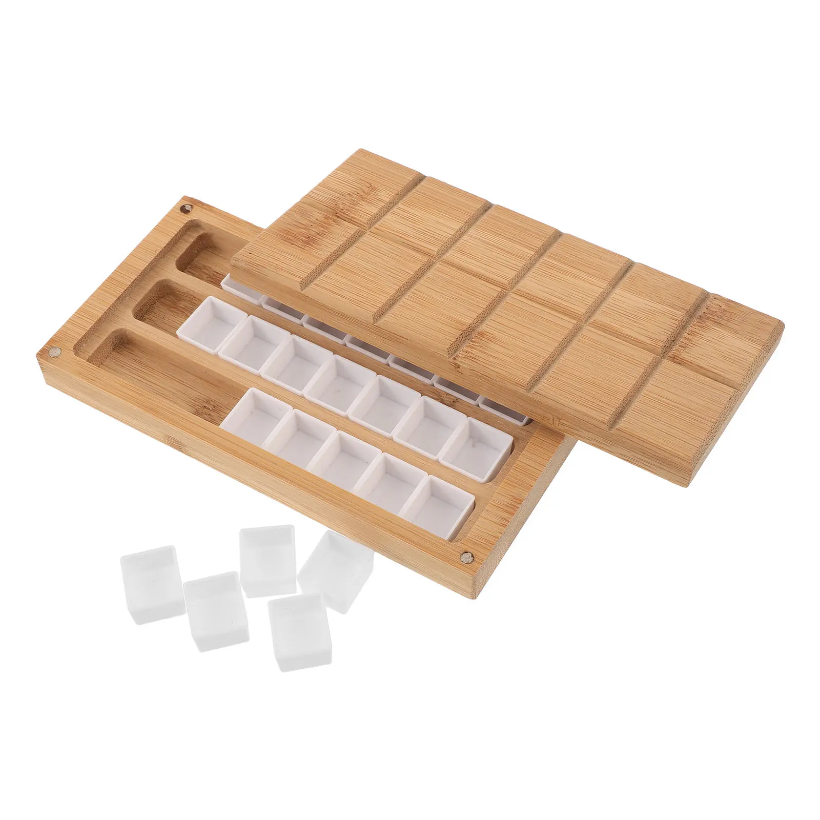 木製水彩パレットボックス-24個のハーフパン-安定した絵具混合トレイ-ポータブル絵具収納ケース-アーティスト向け-旅行用描画用