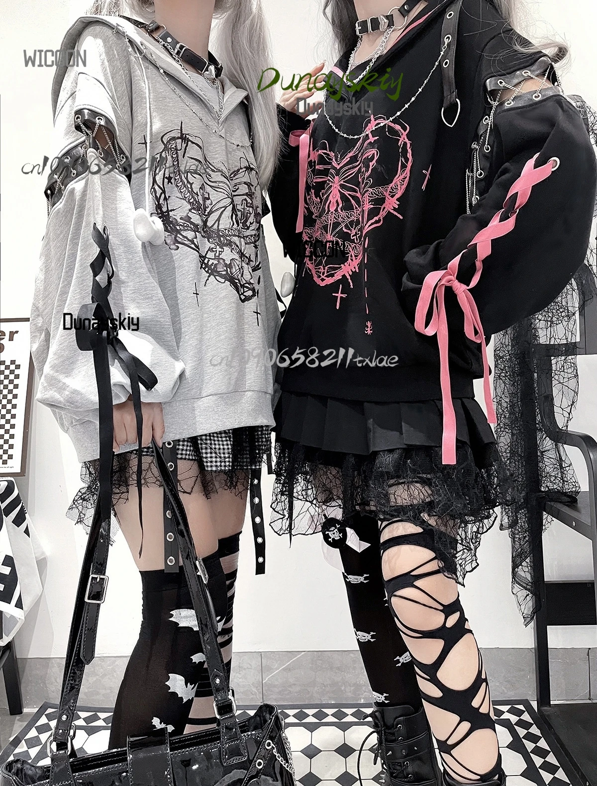 ผีเสื้ออิเล็กทรอนิกส์ hoodie ครึ่งกระโปรงผู้หญิงชุดทุกวัน cyberpunk jirai kei ชุด kawaii ชุดคอสเพลย์ฮาโลวีนคอสเพลย์