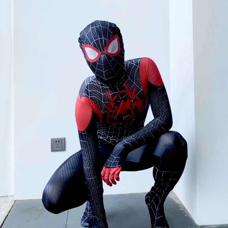 Costume de Miles Morales Spider Man dans le Spider Verse, costume de batterie Spider Suffolk imbibé Zentai, olympiques de fête d'Halloween, cosplay de héros souriants