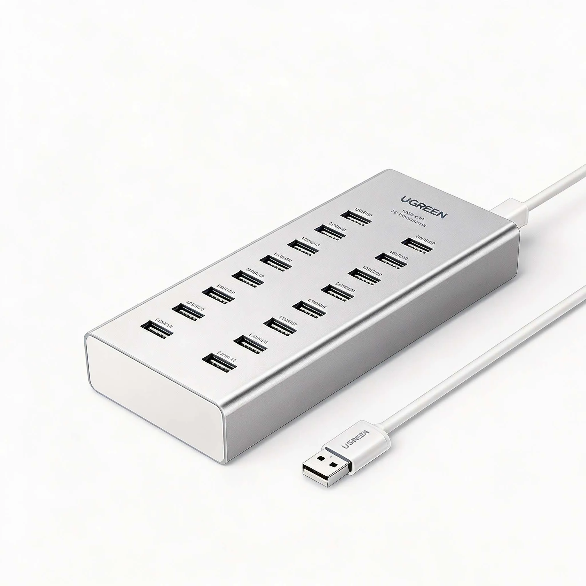 UGREEN 16 Port USB 2.0 Hub Aluminum Alloy With DC 12V 4A Power Adapter for Bulk Phone Flashing Data Copy Test