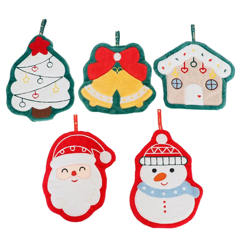 Christmas Hand Towel Cartoon Snowman Wipe Cloth Absorbent Kitchen Cleaning Rag Christmas Handkerchief Xmas Decor