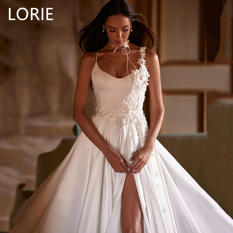 

LORIE A-line Princess Wedding Dress Lace Appliques Satin Corset Bride Dresses Mermaid Wedding Dress Custom Made