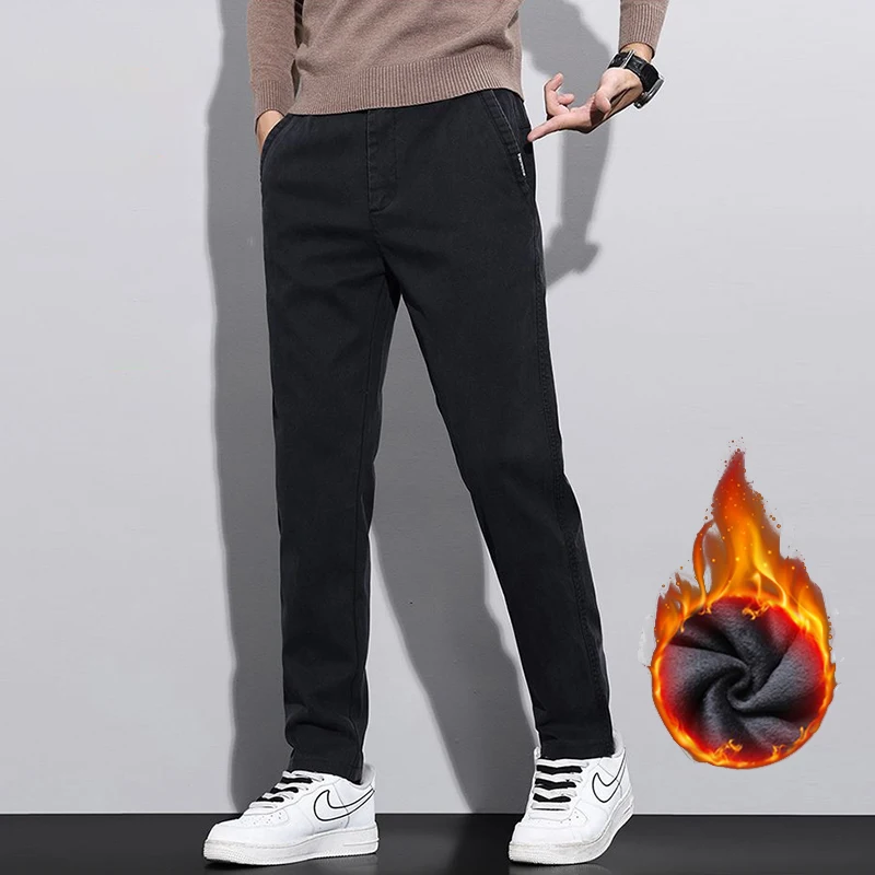 

Новинка 2023 года, мужские зимние теплые утепленные костюмные брюки на флисовой подкладке, мужские минималистичные универсальные брюки-блейзеры, укороченные брюки до щиколотки