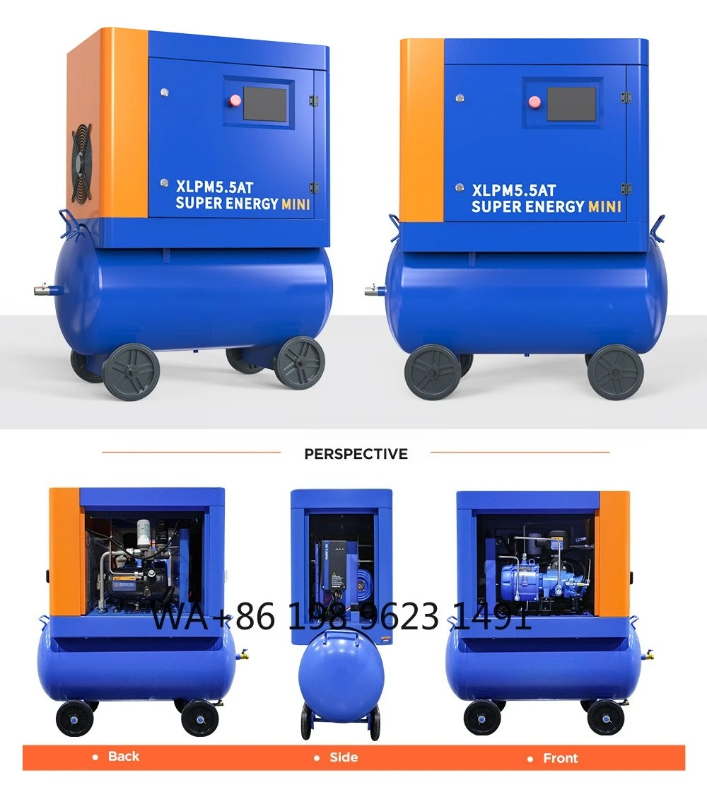 Energy Saving Mobile Rotary Screw Air Compressor 7-10Bar Mini Portable Unit With Air Dryer And Universal Wheels